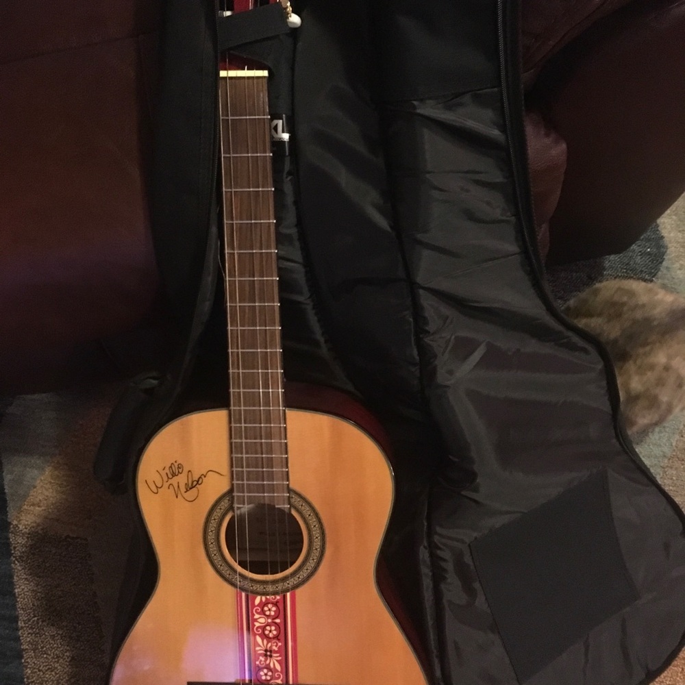 COLLECTIBLE Signed by Willie Whiskey River Guitar.